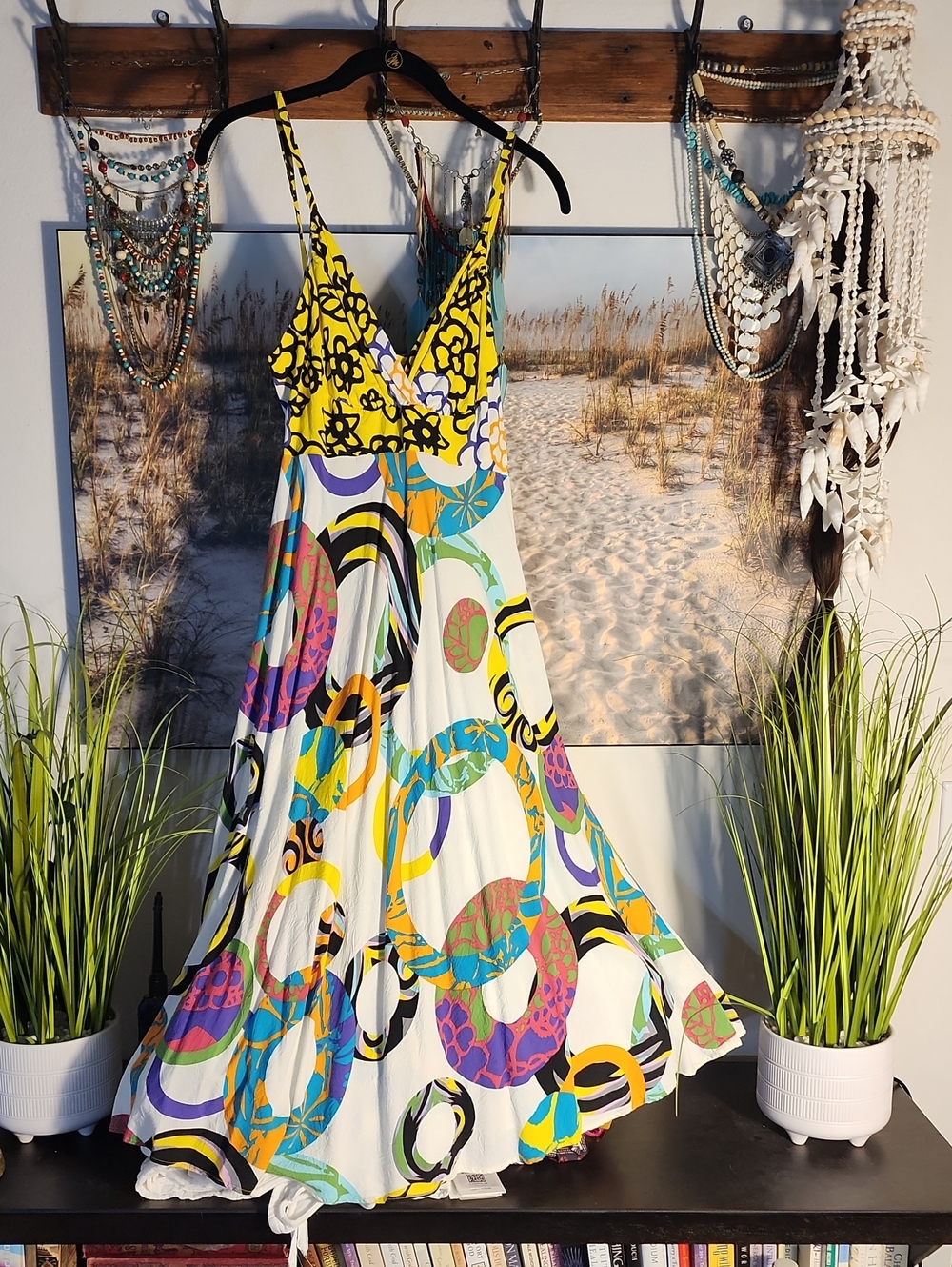Jams World Yellow & Multicolor Circular-Print Maxi Dress
